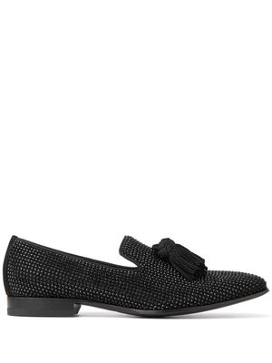 Jimmy Choo Foxley crystal-embellished suede slippers - Black