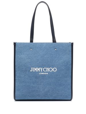 Jimmy Choo logo-lettering denim tote bag - Blue