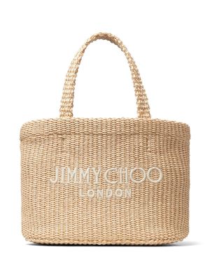 Jimmy Choo mini logo-embroidered beach bag - Neutrals