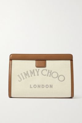 Jimmy Choo - Varenne Leather-trimmed Embroidered Recycled Cotton-canvas Clutch - Neutrals