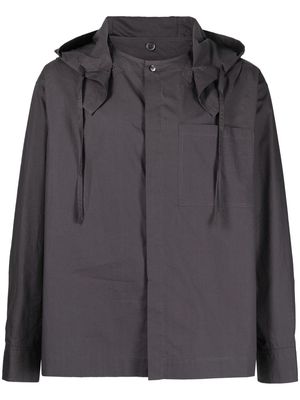 JiyongKim detachable-hood cotton shirt - Grey