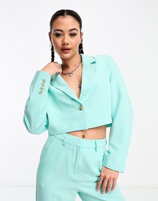 JJXX cropped blazer in turquoise - part of a set-Blue