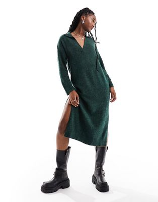 JJXX knitted polo maxi sweater dress in dark green