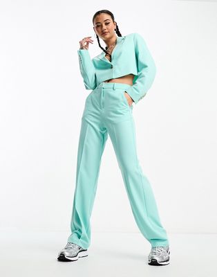JJXX Mary high rise tailored pants in turquoise - part of a set-Blue