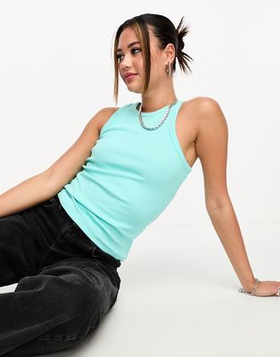 JJXX ribbed racer neck top in turquoise-Blue