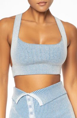 JLUXLABEL Jodie Rib Knit Crop Tank in Denim/White