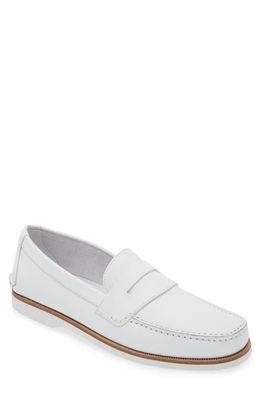 JM WESTON Bateau Water Resistant Penny Loafer in White/Cement 