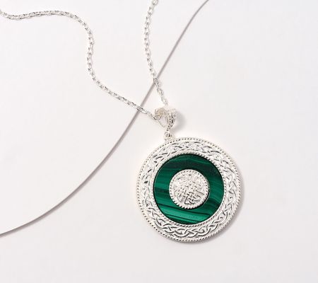 JMH Jewellery Sterling Silver and Malachite Pendant w/ 24"