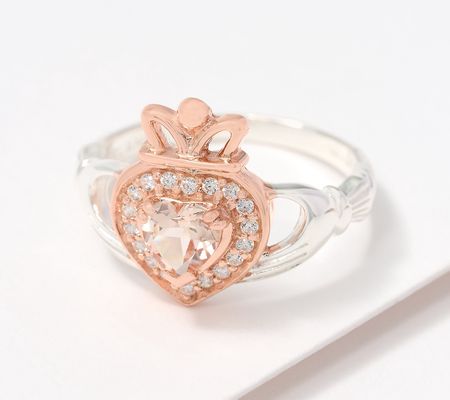 JMH Jewellery Sterling Silver Morganite Claddagh Ring