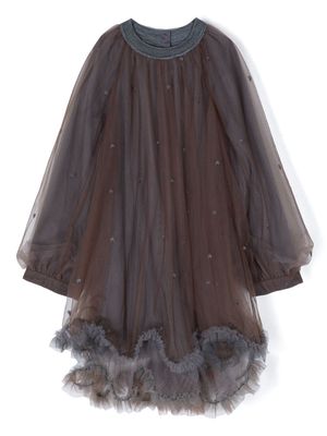 jnby by JNBY ruffled-trim tulle dress - Brown