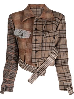 JNBY patchwork check-print jacket - Brown