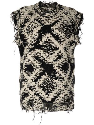 JNBY patterned-intarsia frayed top - Black