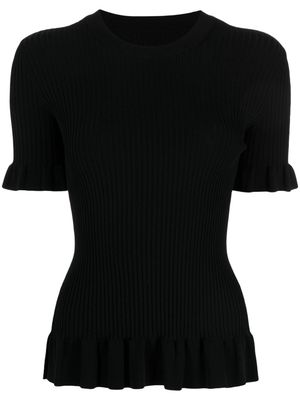 JNBY ruffle-trim ribbed knitted top - Black