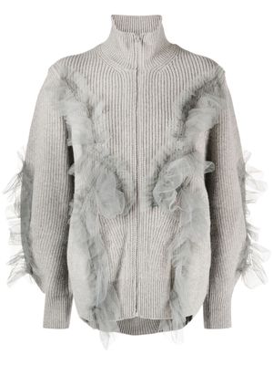 JNBY ruffled-detail wool cardigan - Grey