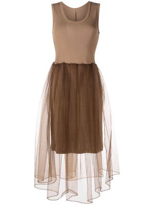 JNBY sheer-overlay sleeveless midi dress - Brown
