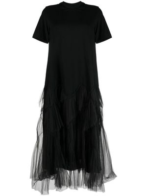 JNBY tulle-panel cotton midi dress - Black