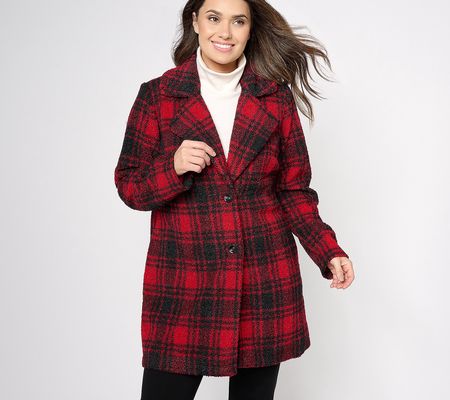 Joan Rivers Regular Plaid Sherpa Teddy Coat