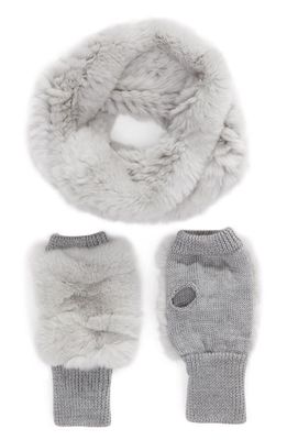Jocelyn Genuine Rabbit Fur Cowl & Mitten Set in Vapor