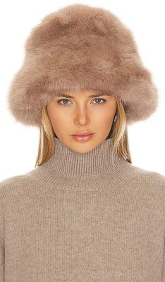 jocelyn Oversized Faux Fur Bucket Hat in Brown.