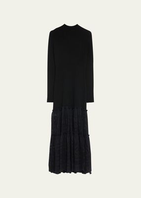 Joelle Wool Long-Sleeve Tiered Lace Maxi Dress