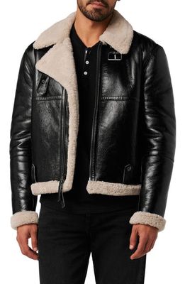 Joe's Irving Leather Aviator Jacket with Genuine Shearling Trim in Black