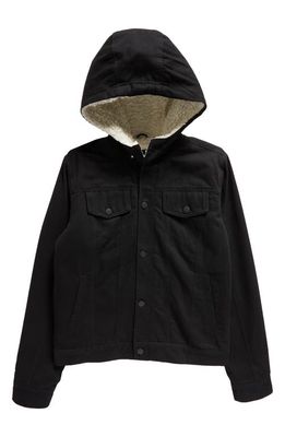 Joe's Kids' Cotton Snap-Up Hooded Jacket with Faux Fur Lining in Black