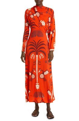 Johanna Ortiz Acclla Ceremonial Convertible One-Shoulder Dress in Cosmogony Red/Wine/Ecru