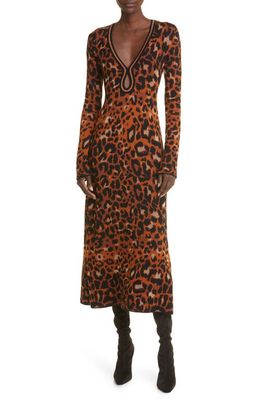 Johanna Ortiz Amur Metallic Leopard Jacquard Cutout Long Sleeve Midi Dress
