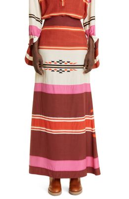 Johanna Ortiz Balneario Andino Stripe Maxi Skirt in Bedouin Sand/Fucsia/Tobacco
