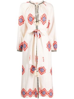Johanna Ortiz embroidered cotton midi dress - Neutrals
