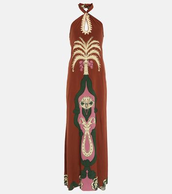 Johanna Ortiz Embroidered crêpe de chine maxi dress