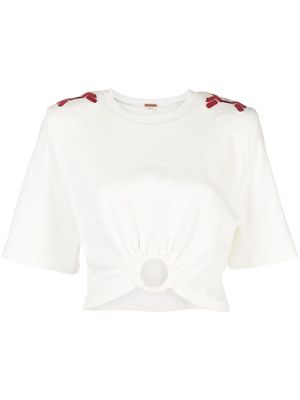 Johanna Ortiz Ensenada embroidered cropped T-shirt - White