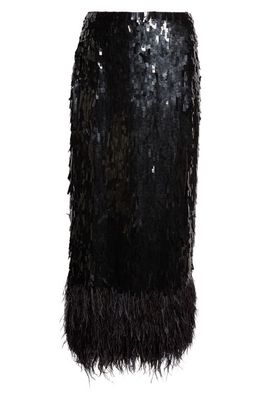 Johanna Ortiz Euforia Purs Paillette & Feather Skirt in Black