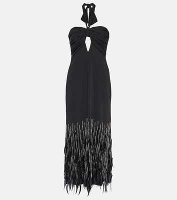 Johanna Ortiz Feather-trimmed crêpe maxi dress