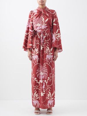 Johanna Ortiz - Hanging Plants Silk Crepe De-chine Maxi Dress - Womens - Red Multi