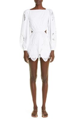 Johanna Ortiz Lunar Relics Long Sleeve Eyelet Embroidered Cotton Minidress in Off White