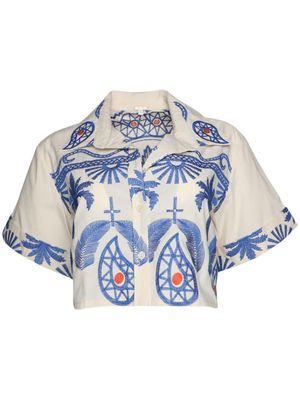 Johanna Ortiz Manyattas embroidered cropped cotton-blend shirt - Neutrals