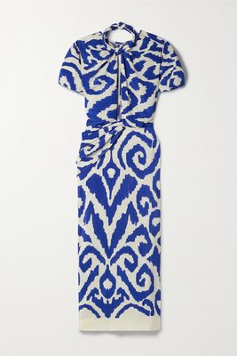 Johanna Ortiz - Plantas Marinas Cutout Printed Silk Crepe De Chine Midi Dress - Blue
