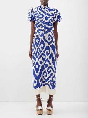 Johanna Ortiz - Plantas Marinas Printed Silk Crepe De-chine Dress - Womens - Blue Print