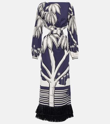 Johanna Ortiz Printed fringe-trimmed cotton maxi dress