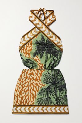 Johanna Ortiz - Reminders Of Paradise Printed Cotton-poplin Halterneck Mini Dress - Green