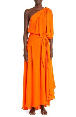 Johanna Ortiz Rituales De Valentia Draped One-Shoulder Silk Maxi Dress in Monk Orange