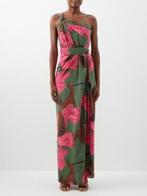 Johanna Ortiz - San Basilio Floral-print Silk Crepe De Chine Dress - Womens - Green Pink