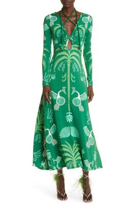 Johanna Ortiz Spiral Nebulas Long Sleeve Dress in Cosmogony Green/Ecru