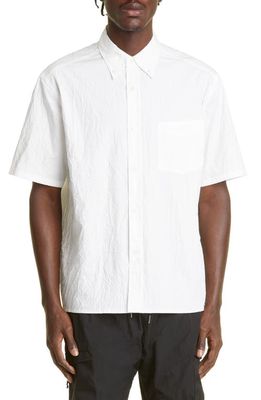 John Elliott Crinkled Short Sleeve Button-Down Shirt in White
