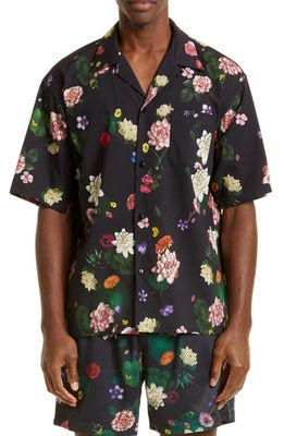 John Elliott Floral Print Cotton Blend Camp Shirt in Night Lotus