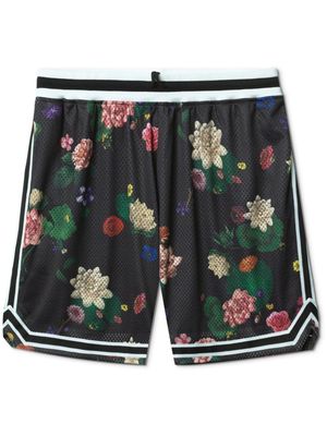 John Elliott floral-print mesh shorts - Black