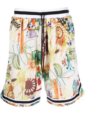 JOHN ELLIOTT Game Scribble-print shorts - Multicolour