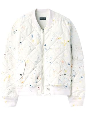 John Elliott paint-splattered quilted bomber jacket - White