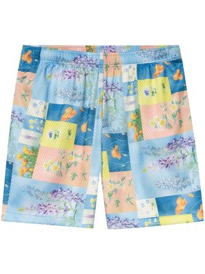 John Elliott Super Bloom Grid-print shorts - Blue